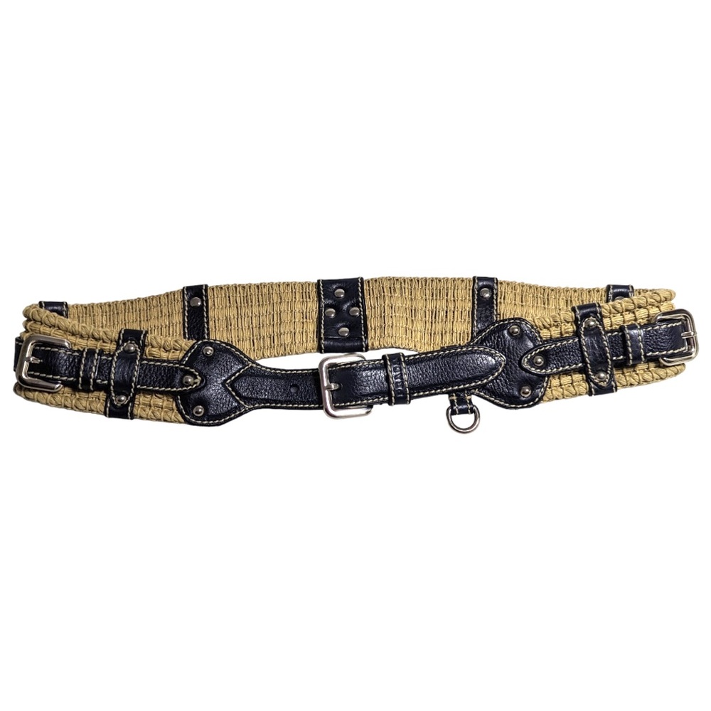 PRADA WOMENS JUTE BELT WITH BLACK LEATHER TRIM.  STYLE C3558 size 32/80. NWOT